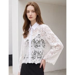 카라 배색 플라워 시스루 긴팔 블라우스 NIDCBL003_P435574994