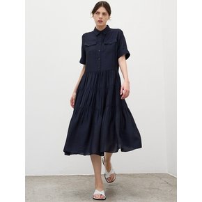 TIRED SHIRRING DRESS_NAVY