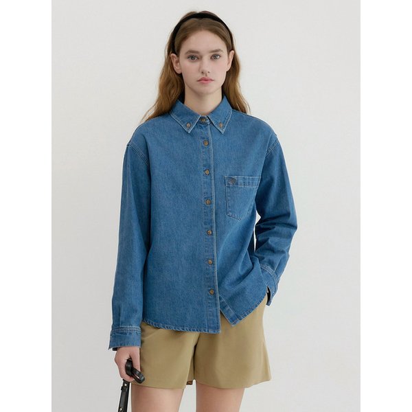 Button Point Denim Shirt Blue AT5SHF010BL