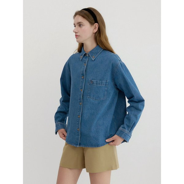 Button Point Denim Shirt Blue AT5SHF010BL