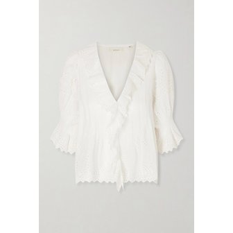 D&Ocirc;EN 도엔 앙글레즈 자수 헨리 러플 핀턱 코튼 탑 46376663163029615