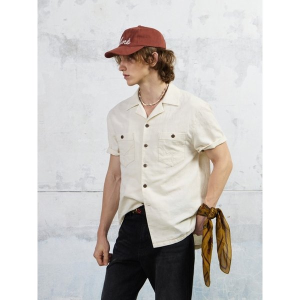 Men Western Embroidered Pocket Shirt, Ivory