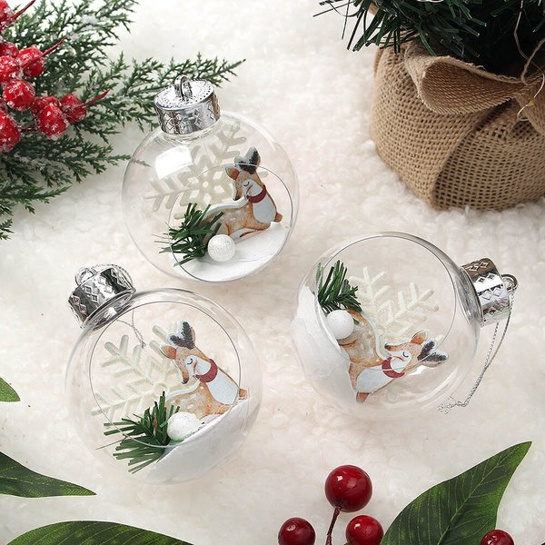스노우 투명 장식볼 3p세트(8cm) (루돌프)
