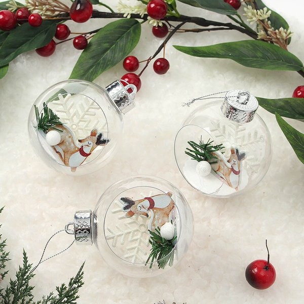 스노우 투명 장식볼 3p세트(8cm) (루돌프)