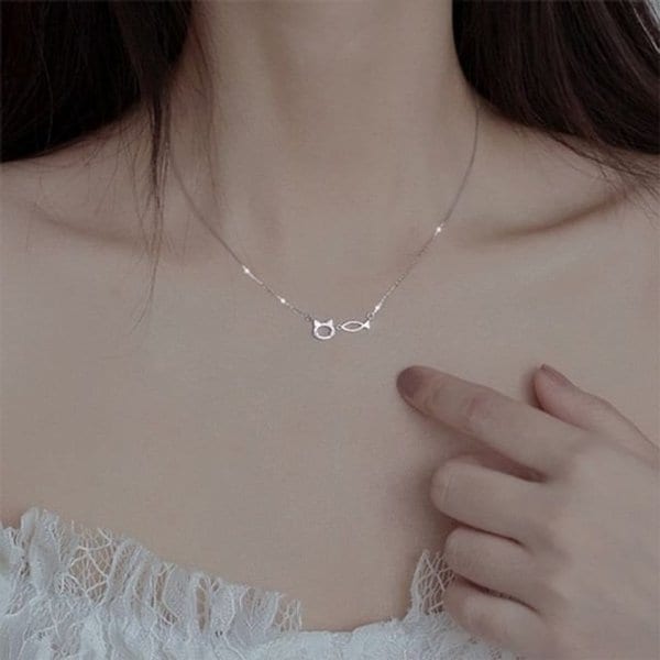 화이트 기본 크리스탈 피쉬 고양이 모던 체인 목걸이 (WFJDVSE)