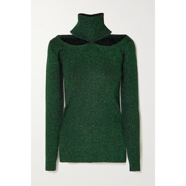 Cold-shoulder Ribbed Lurex Turtleneck Top 그린 24772899113267439