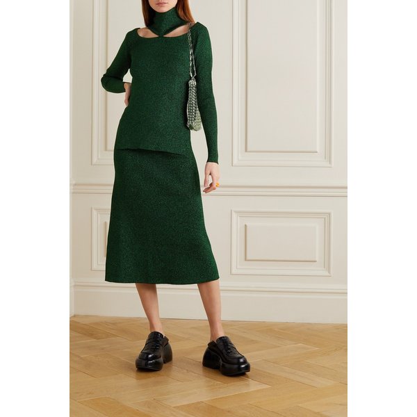 Cold-shoulder Ribbed Lurex Turtleneck Top 그린 24772899113267439