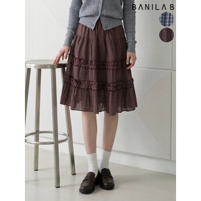 밴딩 잔체크 캉캉 프릴 미디스커트