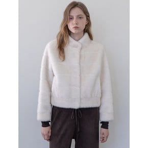 Eco fur high neck jacket _ Ivory