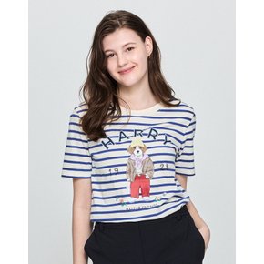 [25SS] [LF[가격인하][면100%]블루 스트라이프 해리 그래픽 릭렉스핏 반소매 티셔츠 WSTS5B206B2