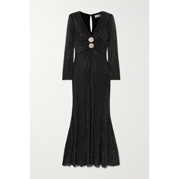 개더 크리스털 장식 메시 미디 드레스 블랙 1647597324583940