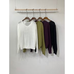 (빅사이즈)르코 시스루 베이직 브이넥 긴팔 니트 4color