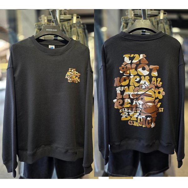 [시흥점] 밀리터리 베어 그래피티 세미오버핏 맨투맨(남여공용)/JGZZ22802BK