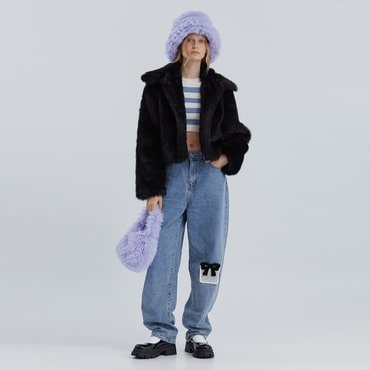 몰리올리 베인 패턴 카라 퍼 자켓 [블랙]
