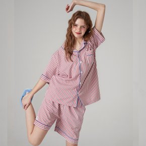 [해원 PICK]실크핏 피오니 반팔 카라 잠옷 세트