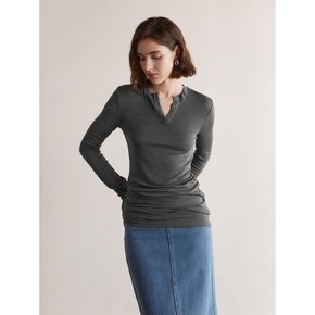 YY_Slim knit button hem long top_4color