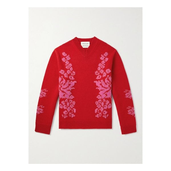 어 카인드 오브 가이즈 플로럴 자카드 울 스웨터 레드 46376663162898296