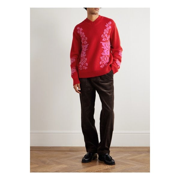 어 카인드 오브 가이즈 플로럴 자카드 울 스웨터 레드 46376663162898296