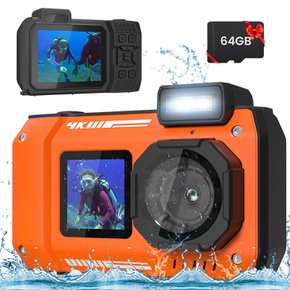 4K 33 65MP 64GB 수중 카메라 피트 방수 카메라 오토 포커스 셀카 듀얼 스크린 수중 카메라