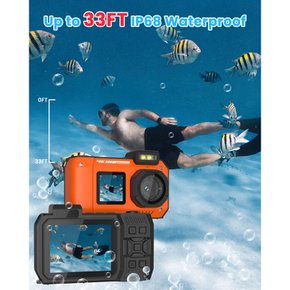 4K 33 65MP 64GB 수중 카메라 피트 방수 카메라 오토 포커스 셀카 듀얼 스크린 수중 카메라