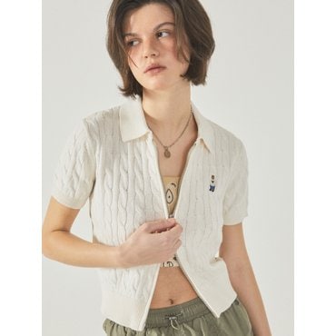 후아유 Steve Cable ShortSleeve Zip-up Cardigan WHCKF2431F