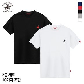 [비버리힐즈폴로클럽] [2PACK] 매일 입는 기본템, 남여공용 자수로고 라운드 반팔 티셔츠