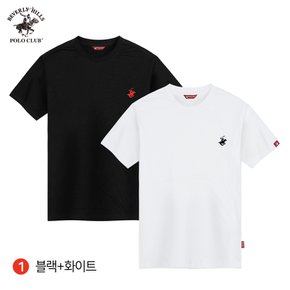 [비버리힐즈폴로클럽] [2PACK] 매일 입는 기본템, 남여공용 자수로고 라운드 반팔 티셔츠