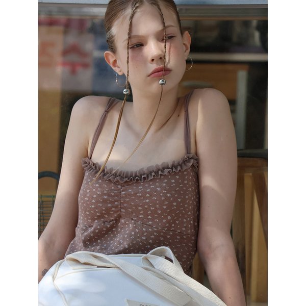 GARDEN FRILL BUSTIER TOP_BROWN