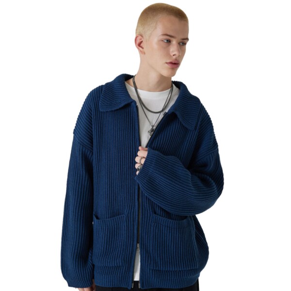 카라 집업 가디건 (PSRBWKN077_BL)