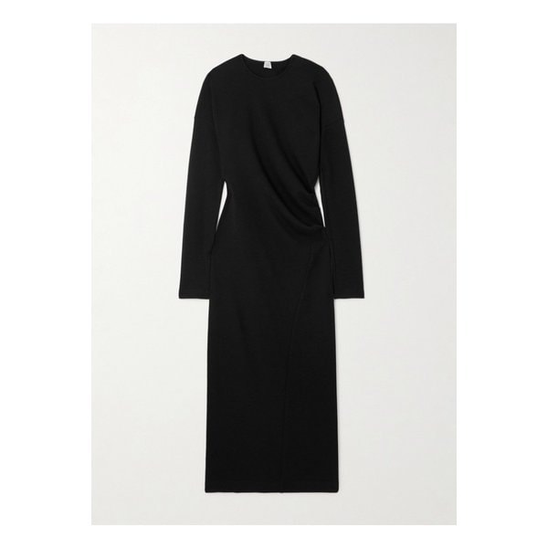 비대칭 개더 저지 미디 드레스 블랙 1647597343134970