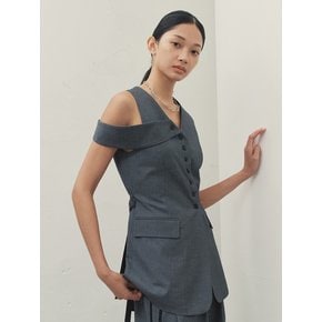 V-NECK UNBALANCED HALTERNECK VEST DARK GRAY MBDFTO001DG