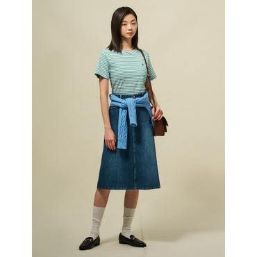 빈폴레이디스 25SS A라인 미디엄 데님 스커트 - 블루 BF5327C03P