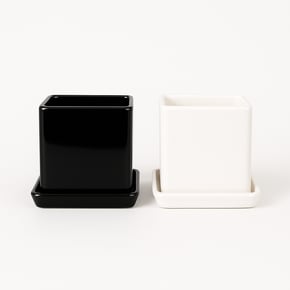 사각 유광 도자기 화분 받침 세트 / 실내 인테리어 화분 6 Size 2 Color