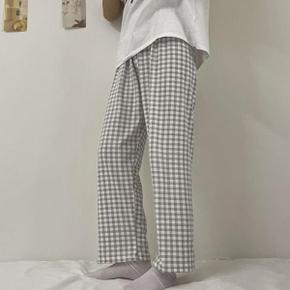 /오엠티 체크 잠옷바지 면 남자 여성 커플 여름 파자마바지
