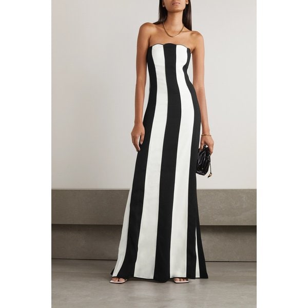 스트랩리스 스캘럽 스트라이프 크레이프 가운 블랙 42247633208866262