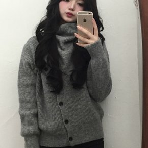 울니트 사선 언발 오프숄더 터틀넥 골지 니트 가디건3color