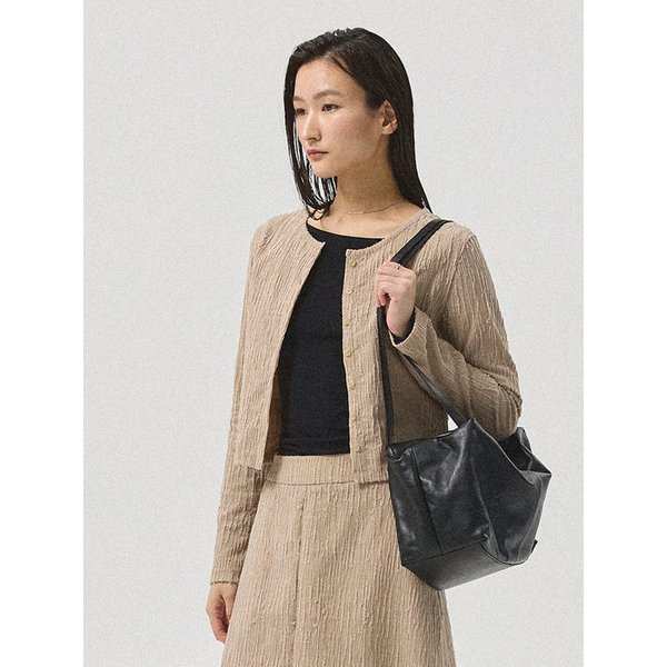 Selon Crinkle Cropped Cardigan_BEIGE