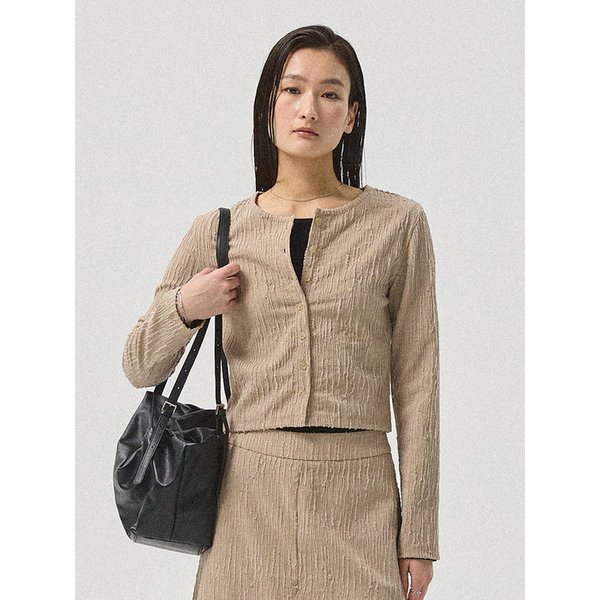 Selon Crinkle Cropped Cardigan_BEIGE