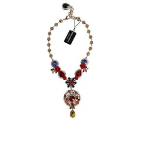 5388050 Dolce  Gabbana Tone Brass Embellished Ball Chain Statement Womens Necklace