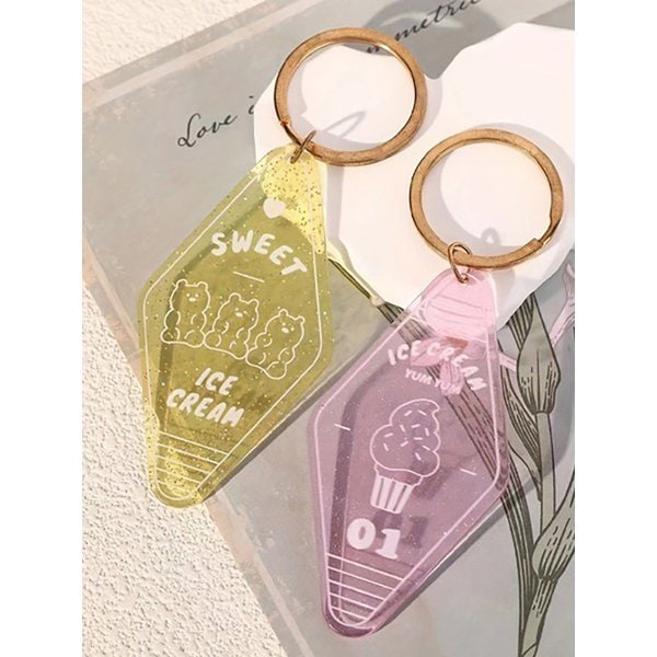 아크릴 홀로그램 곰돌이 아이스크림 호텔 키링