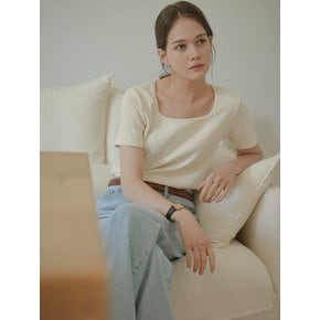 Square ribbed cotton T-shirt[2color]