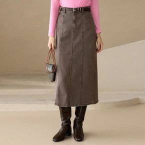델리브 허리 밴딩 절개 스티치 뒷 트임 H라인 면 롱 스커트_P440487145