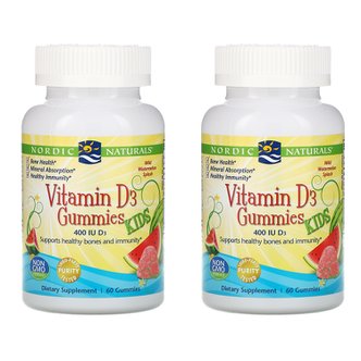 노르딕내추럴 [해외직구]Nordic Naturals Vitamin D3 Kids 노르딕네츄럴 비타민D3 키즈 수박맛 400IU(10mcg) 60구미 2팩