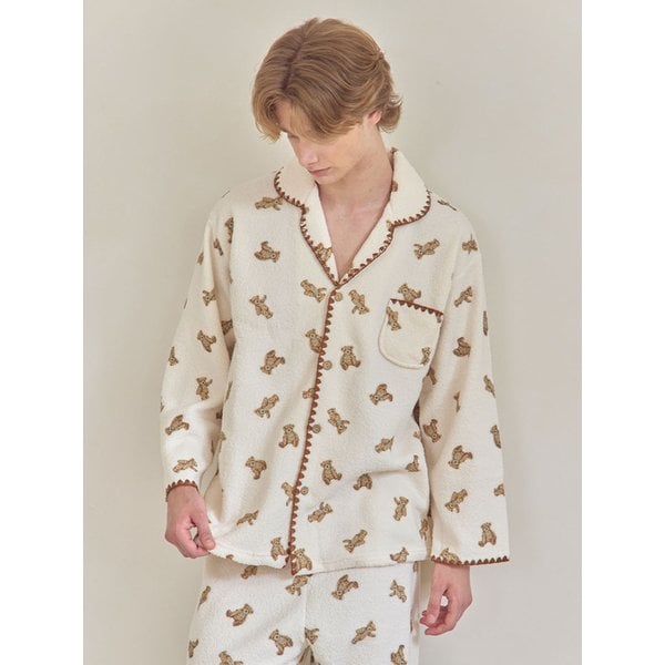 남성 베어멜로우 양털 긴소매 투피스 카라 수면잠옷