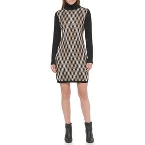 4289125 Tommy Hilfiger Turtleneck Plaid Front Sweaterdress