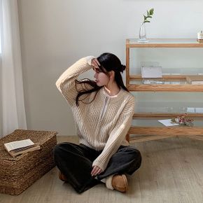 수프 폭닥핏 꽈배기 니트 집업 2color _P354374960