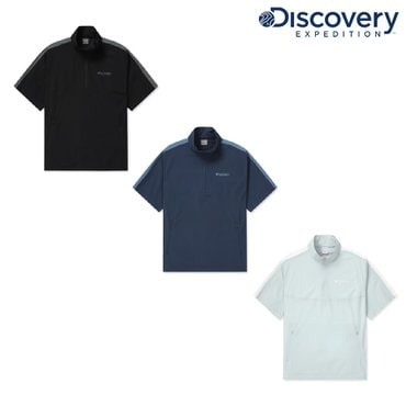 디스커버리 [정상가 129,000원] 공용 배색형 우븐 트레이닝 반팔 아노락 바람막이 DXTR6E043