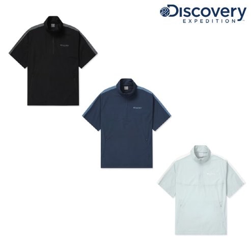디스커버리 [정상가 129,000원] 공용 배색형 우븐 트레이닝 반팔 아노락 바람막이 DXTR6E043