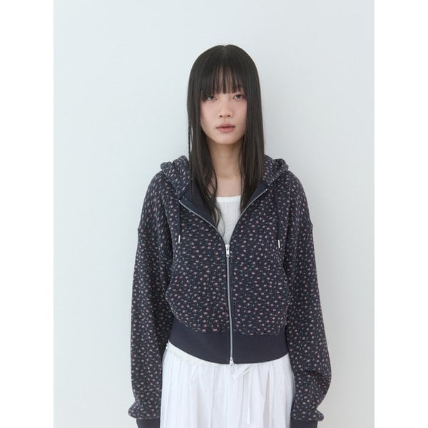 Flower Pattern Hood Zip-up_Vintage navy