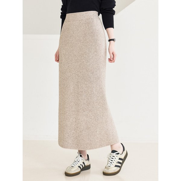웜업 포근 밍크 기모 안감 골지 니트 롱 스커트_5color